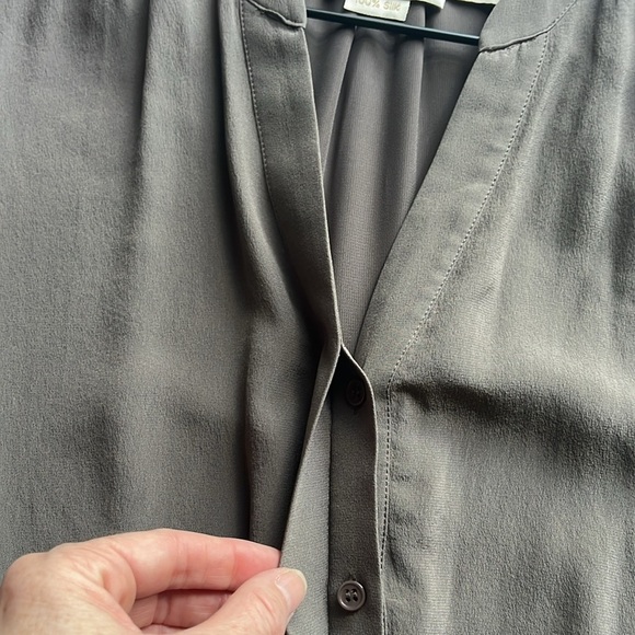 Cynthia Rowley | 100% Silk Taupe Drawstring V-neck Sleeveless Midi Dress Sz 6 - Picture 9 of 12